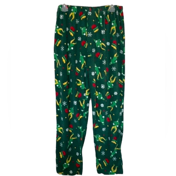 Elf Christmas Pajama Pants Fleece Loungewear Green Red Snowflake Holiday Men Lg - Picture 1 of 17